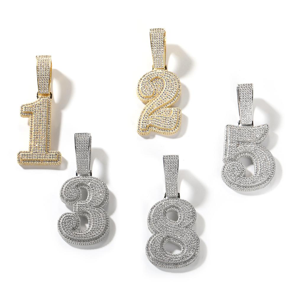 ZIRCONIA HIP HOP LARGE NUMBER PENDANT NECKLACE