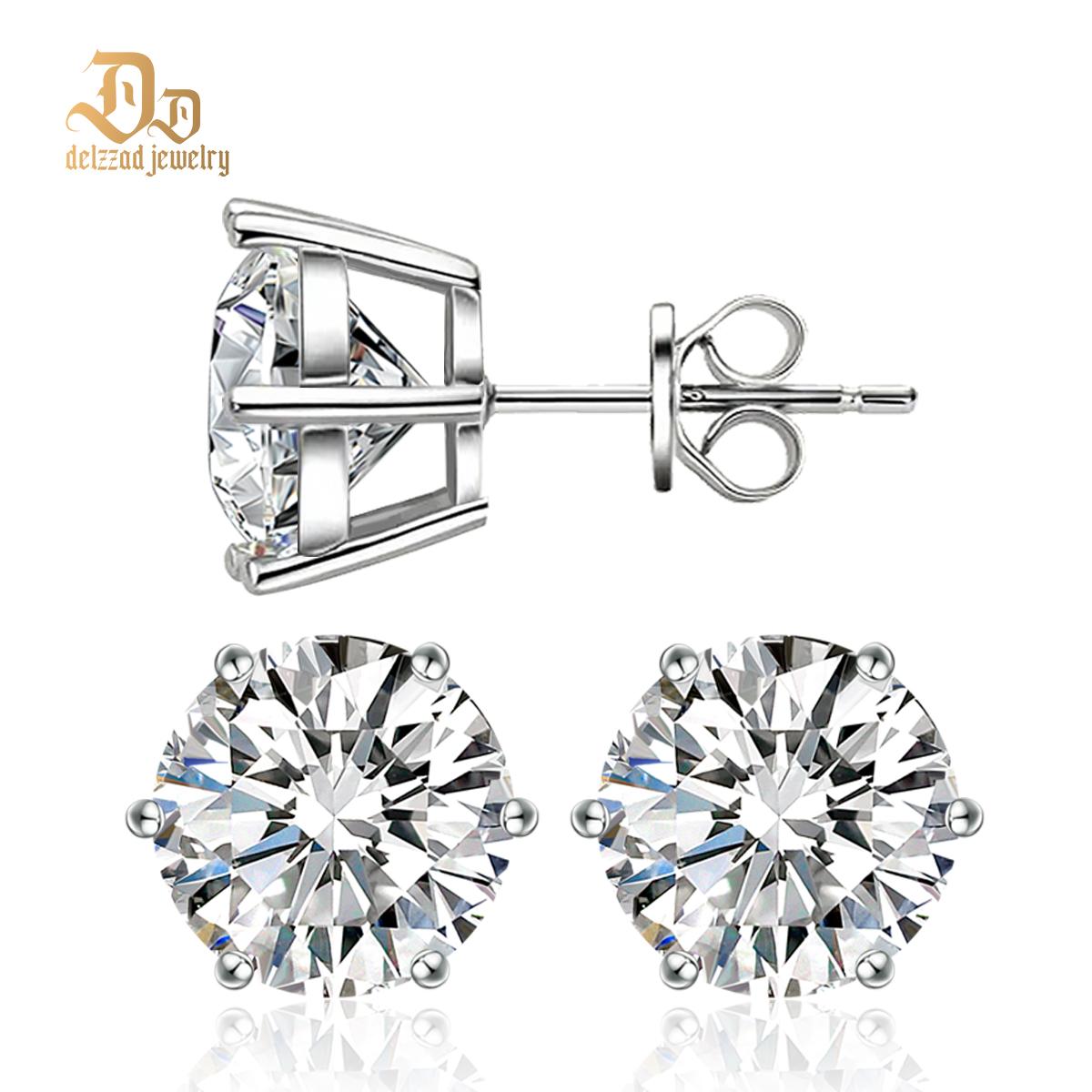 S925 0.1-4ct Round Synthetic Moissanite Six Prong Solitaire Stud Earring Valentine's Day Gifts for Men Women