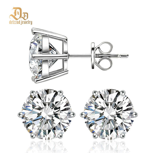 S925 0.1-4ct Round Synthetic Moissanite Six Prong Solitaire Stud Earring Valentine's Day Gifts for Men Women