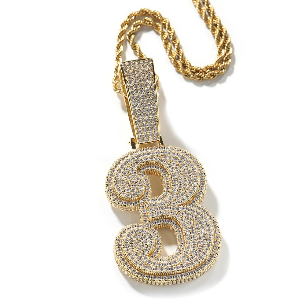 ZIRCONIA HIP HOP LARGE NUMBER PENDANT NECKLACE