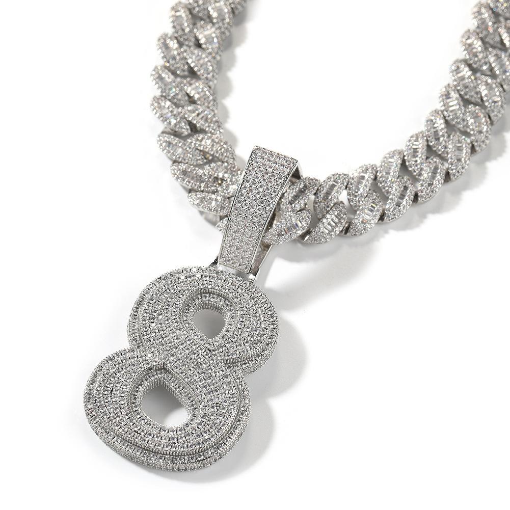 ZIRCONIA HIP HOP LARGE NUMBER PENDANT NECKLACE