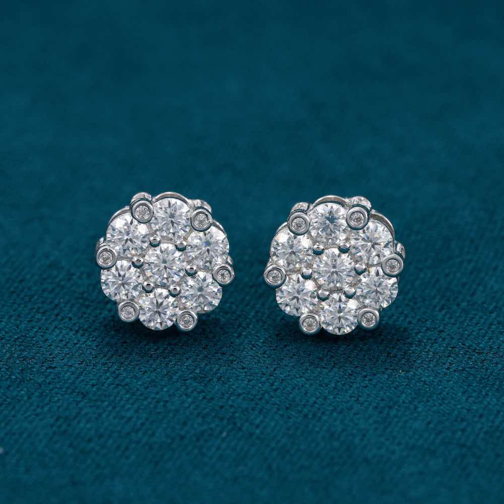 10MM 925S & VVS Moissanite Flower Cluster Stud Earrings